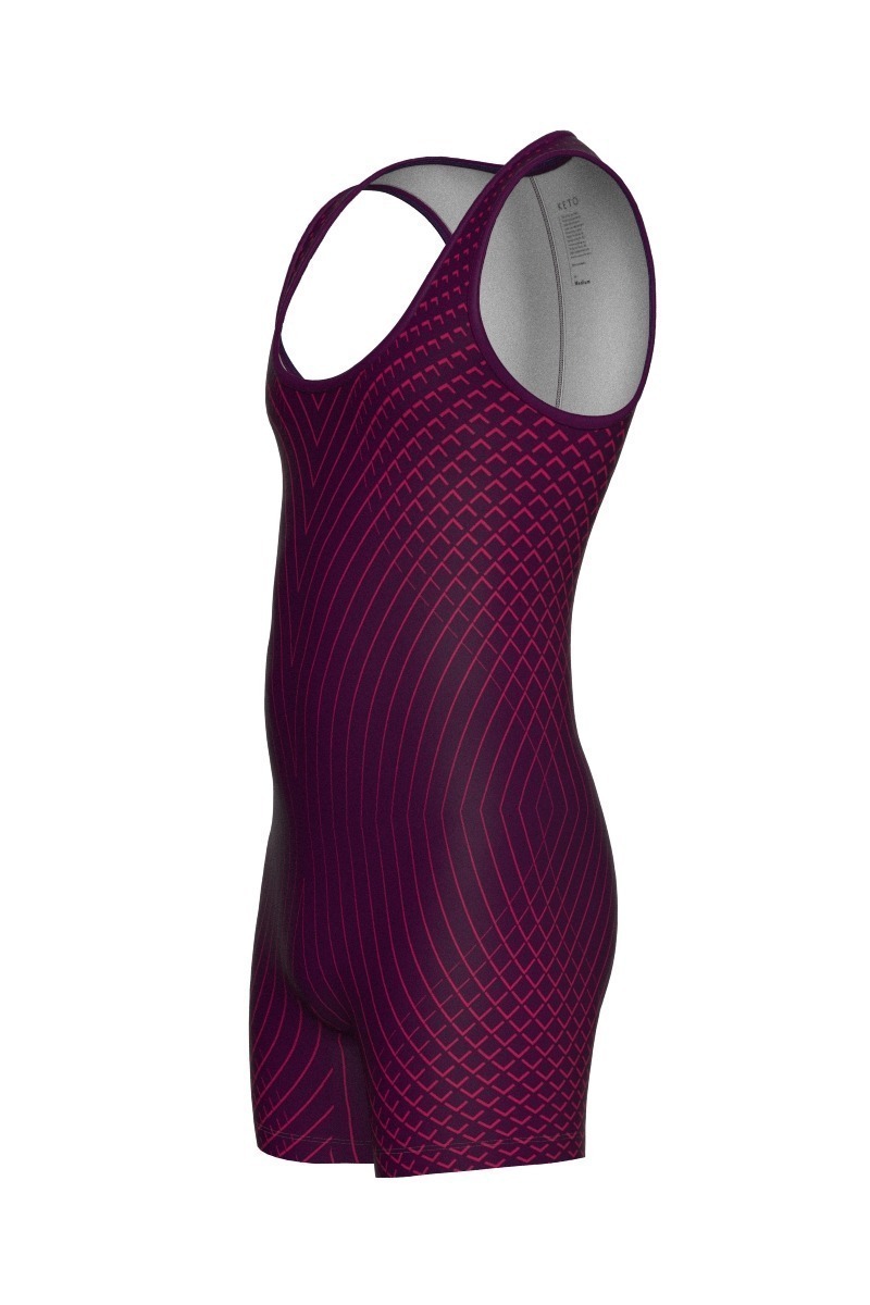 1/4 View - Pulse - Men's ballet dance unitard, Plum