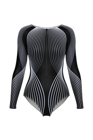 Front View - Frequency - Raglan sleeve ballet leotard, Black