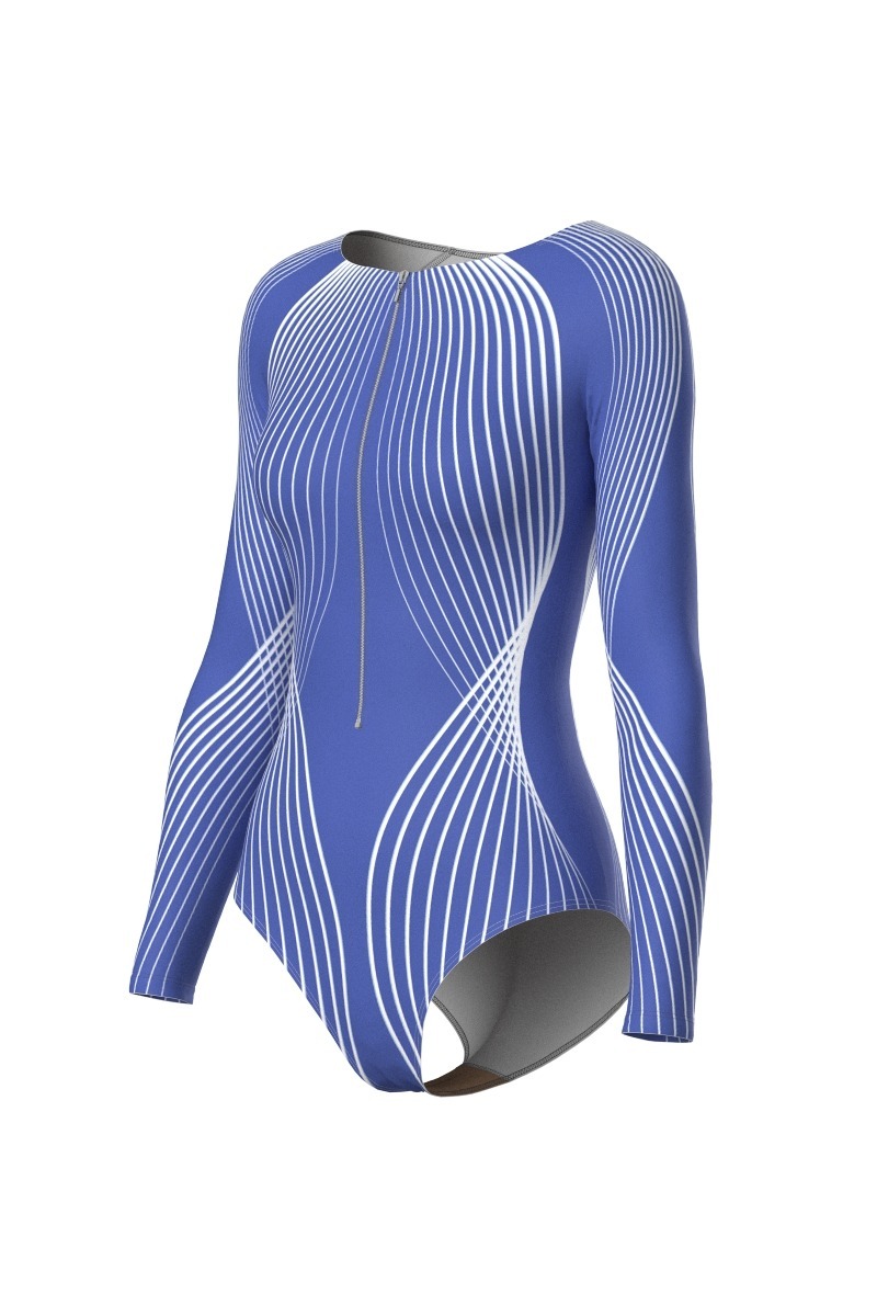 1/4 View - Frequency - Raglan sleeve ballet leotard, Blue