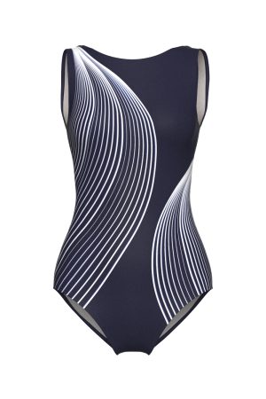 Front View - Women's, Navy, Unity Boat Neck Leotard