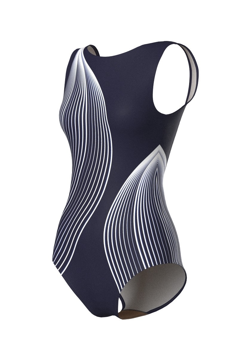 1/4 View - Women's, Navy, Unity Boat Neck Leotard