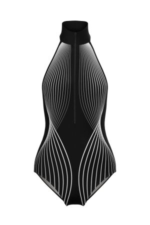 Front View - Flux - Women's Halter Leotard, Black