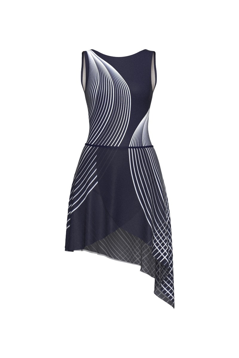 Front View - Unity Women's Leotard & Asymmetrical Skirt, Navy